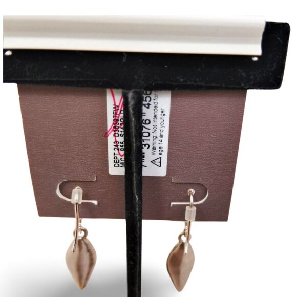 Effortless Glam Karma Bella 1" Silver Leaf Charm Huggie Dangle Earrings JW1529 - Picture 6 of 6